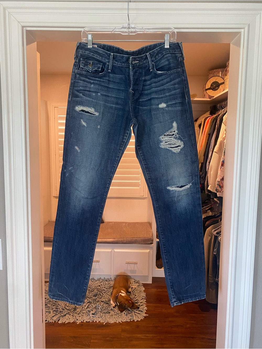 True Religion Distressed Straight Leg Dark Blue Jeans